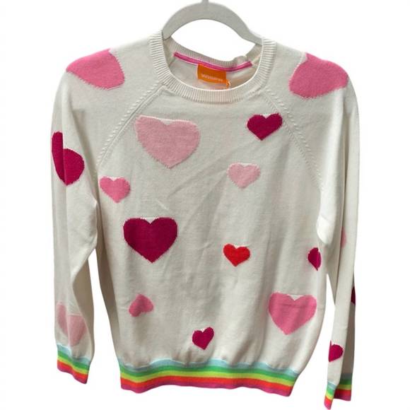 NEW WHISPER women's heart sweater with rainbow trim in ivory - Picture 1 of 1